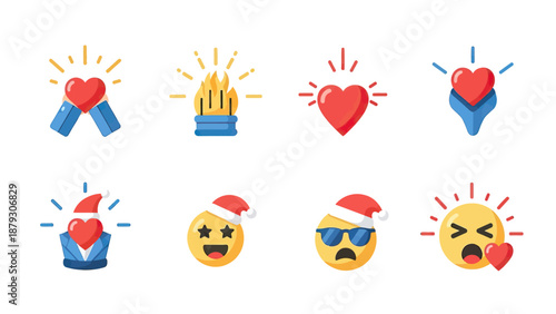 Emotions and Feelings Vector Icons: Love, Excitement, and Holiday Spirit