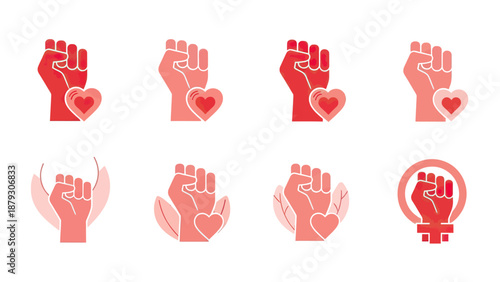 Feminist Fist and Heart Symbols Icon Set