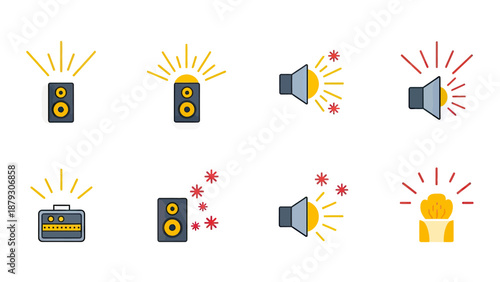 Sound and Music Icons: Speakers, Amp, and Sound Waves