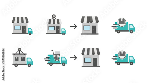 E-commerce Delivery Process Icons: Store to Doorstep Shipping