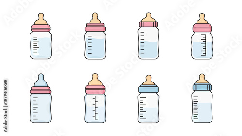 Set of Baby Feeding Bottles with Pink and Blue Caps