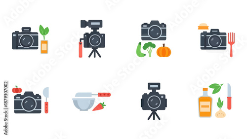 Food Photography Icons: Cameras, Ingredients, and Utensils