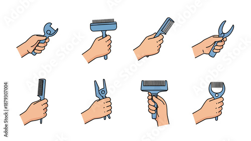 Hands Holding Tools and Brushes - Set of Icons