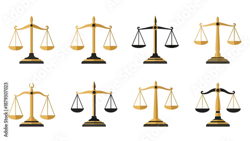 Set of Golden and Black Scales of Justice Icons