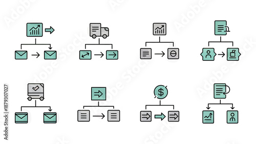Business Process Flowcharts and Workflow Icons Set