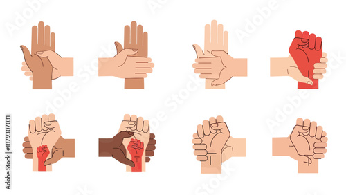 Diverse Hands Showing Unity and Solidarity Gestures