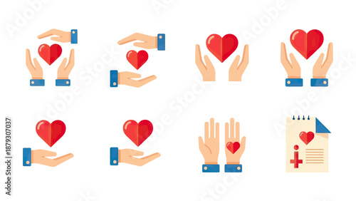Caring Hands Holding Heart Icons, Health and Love Concepts