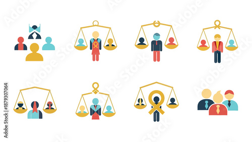 Abstract Icons Representing Justice and Equality in Society