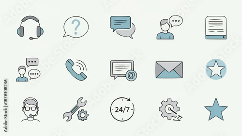 Customer Service Icons Set Hand Drawn Style.