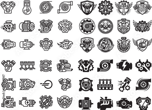 Engine icons vector set isolated on transparent background in trendy style