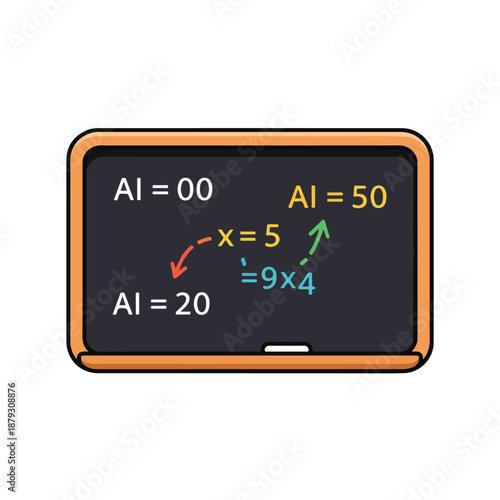 A colorful illustration of a blackboard with mathematical equations