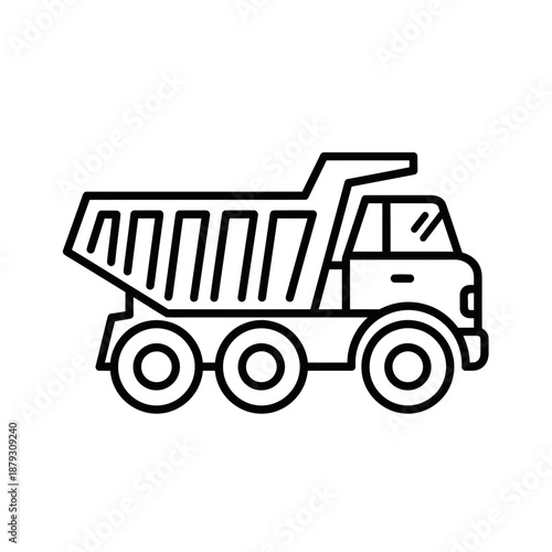 Dump Truck Outline Icon. Construction Tipper Lorry Line Art Vector. Heavy Haulage Transport Symbol.