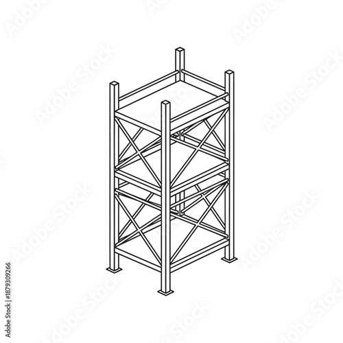 Industrial Warehouse Storage Racking System Icon. Detailed Isometric Line Art Illustration of Heavy-Duty Shelving.