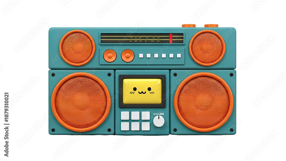 Fototapeta premium Cute Teal and Orange Boombox with Kawaii Face Display