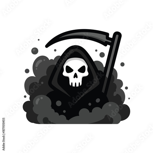 A grim reaper with a scythe and hood