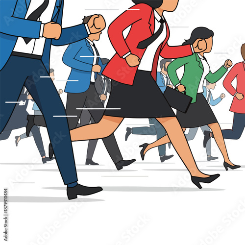 A group of business professionals running