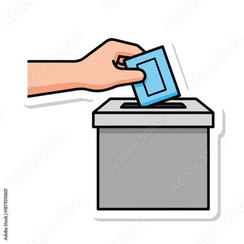 A hand depositing a ballot into a gray box
