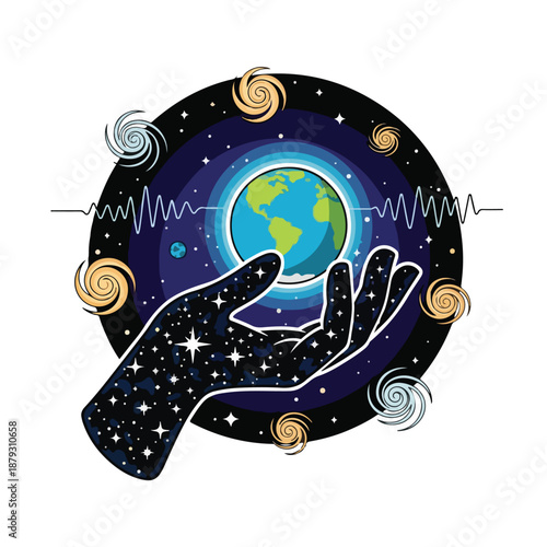 A hand holds a glowing blue and green planet Earth