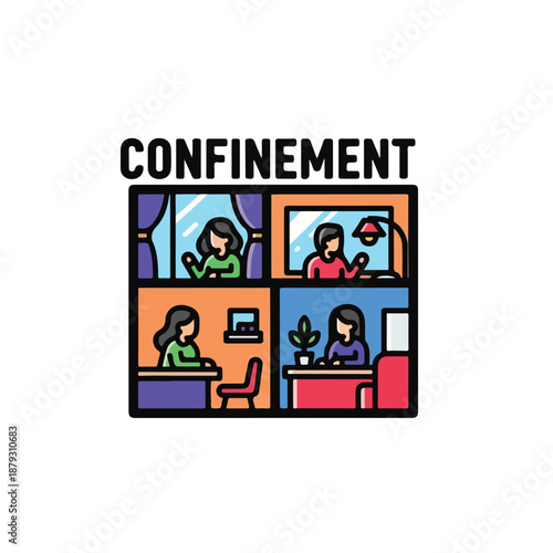 A graphic illustration of four people in separate rooms