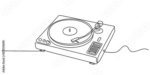 Minimalist continuous line drawing of a vintage turntable record player Vector, illustration