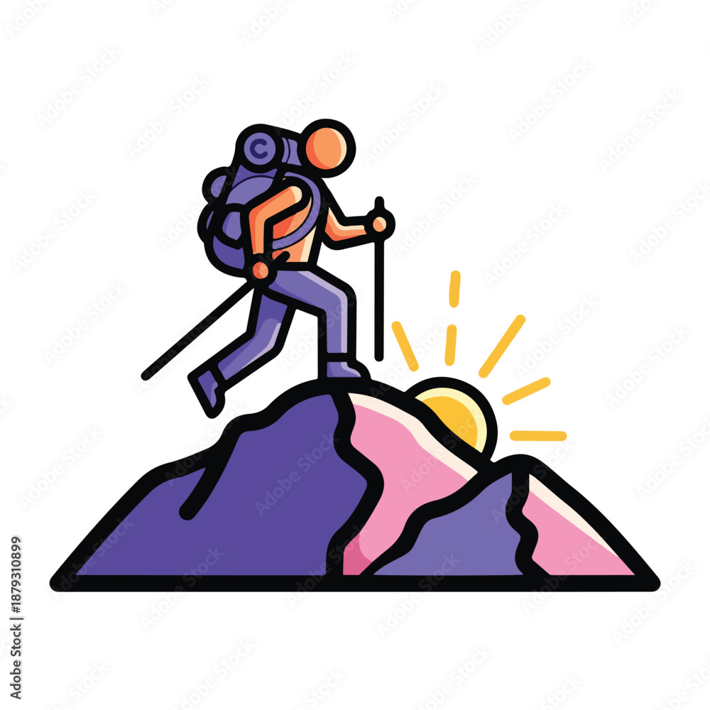 Obraz premium A hiker climbs mountain