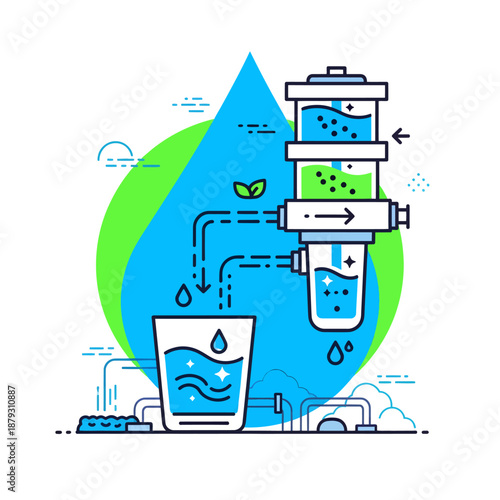 Water Purification Process Illustration Clean Water System.
