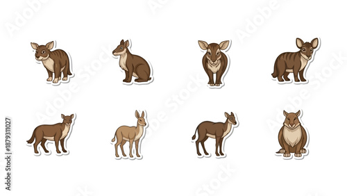 Collection of diverse cartoon wild ungulates on white background