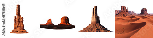 Foto Desert Rock Formations Landscape Set – Sand Dunes & Monument Valley Style Red Sa