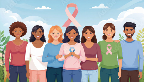 Cancer Support Solidarity Awareness Flat Vector Illustration