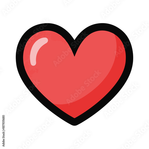 A large red heart with a black outline and shiny appearance