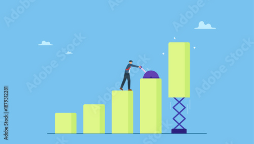 Smart businessman control switch to move or growing profit graph. Growing business graph, increase sale or investment growth, profit rising up or revenue growing, development or improvement.