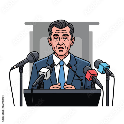 A man in a suit speaks at a podium (1)