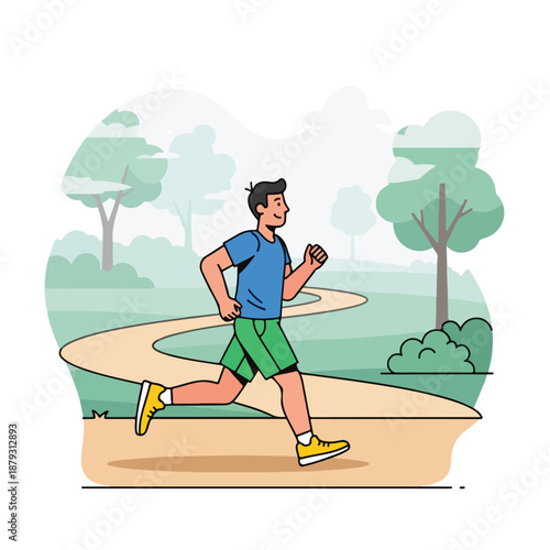 A man jogging on a path in a park