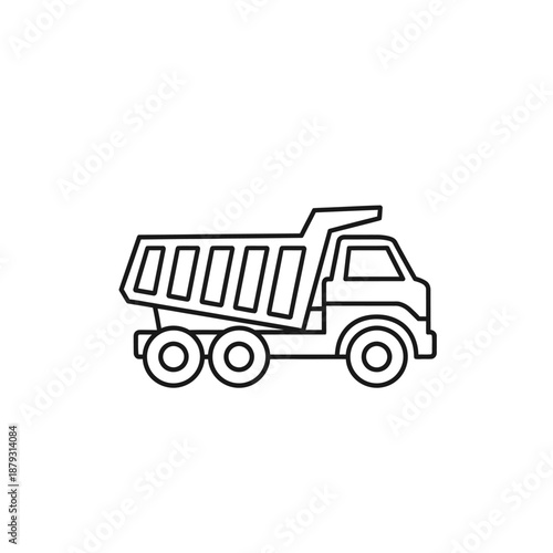 Dump Truck Line Icon, Heavy Construction Dumper Vehicle Outline Symbol, Transportation Machinery Simple Line Art for Web and App UI Design