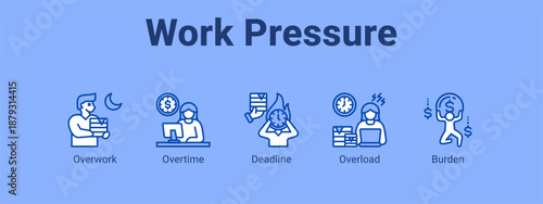 Work Pressure web banner icon vector illustration concept ,  with icon of Overwork, Overtime, Deadline.