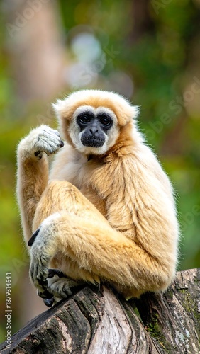 Wallpaper Mural A primate with light brown fur sits on a tree stump Torontodigital.ca