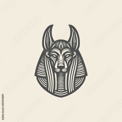 Anubis Egyptian mystical logo template with carved style.