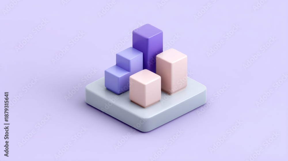 Fototapeta premium Vibrant 3D Bar Graph with Soft Colors Representing Business Growth and Data Visualization on a Light Purple Background for Creative Projects