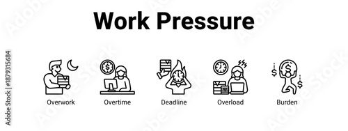 Work Pressure web banner icon vector illustration concept ,  with icon of Overwork, Overtime, Deadline.