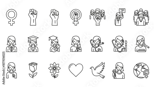 Various symbols of feminism and peace.