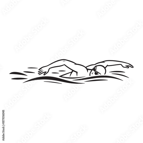Minimalist Swimmer Icon Dynamic Line Art Sport Vector