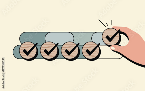 Hand checking items off a list with a satisfied expression from a side view