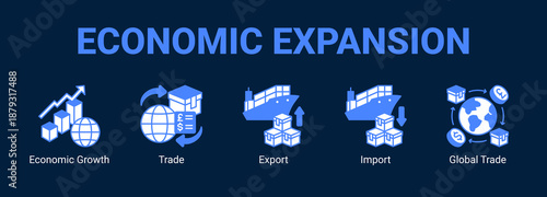 Economic Expansion web banner icon concept, with Economic Growth, Trade, Export, Import.