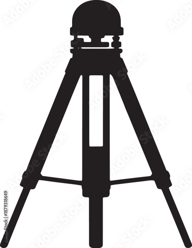 Black silhouette of a surveying instrument on a tripod geodetic equipment measurement tool