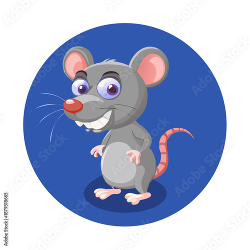 A cartoon rat stands defiantly on a royal blue background, its beady eyes twinkling with mischief as it

