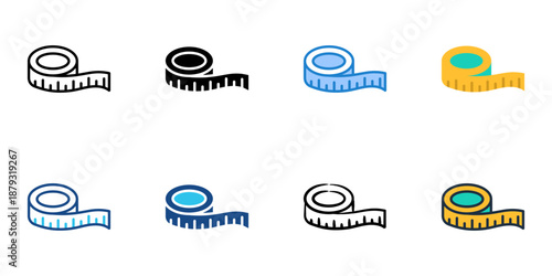 Tailor tape measure icons set multiple style collection. Editable stroke 
