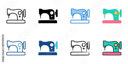 Sewing machine icons set multiple style collection. Editable stroke 

