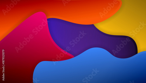Abstract background with vibrant, overlapping, fluid, and colorful wavy shapes in orange, pink, purple, yellow, and blue, creating a dynamic and modern design.
