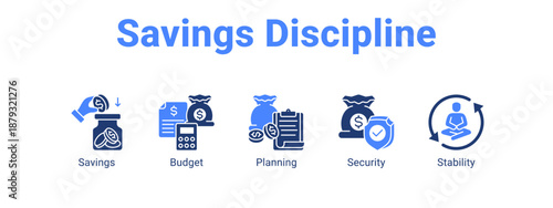 Savings Discipline web banner icon vector illustration concept ,  with icon of Savings, Budget, Planning.