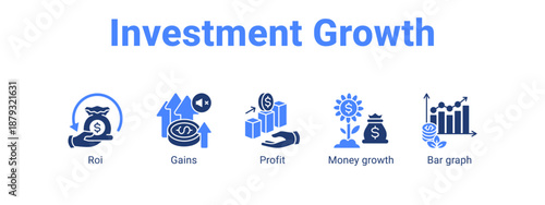 Investment Growth web banner icon vector illustration concept ,  with icon of Roi, Gains, Profit, Money growth.